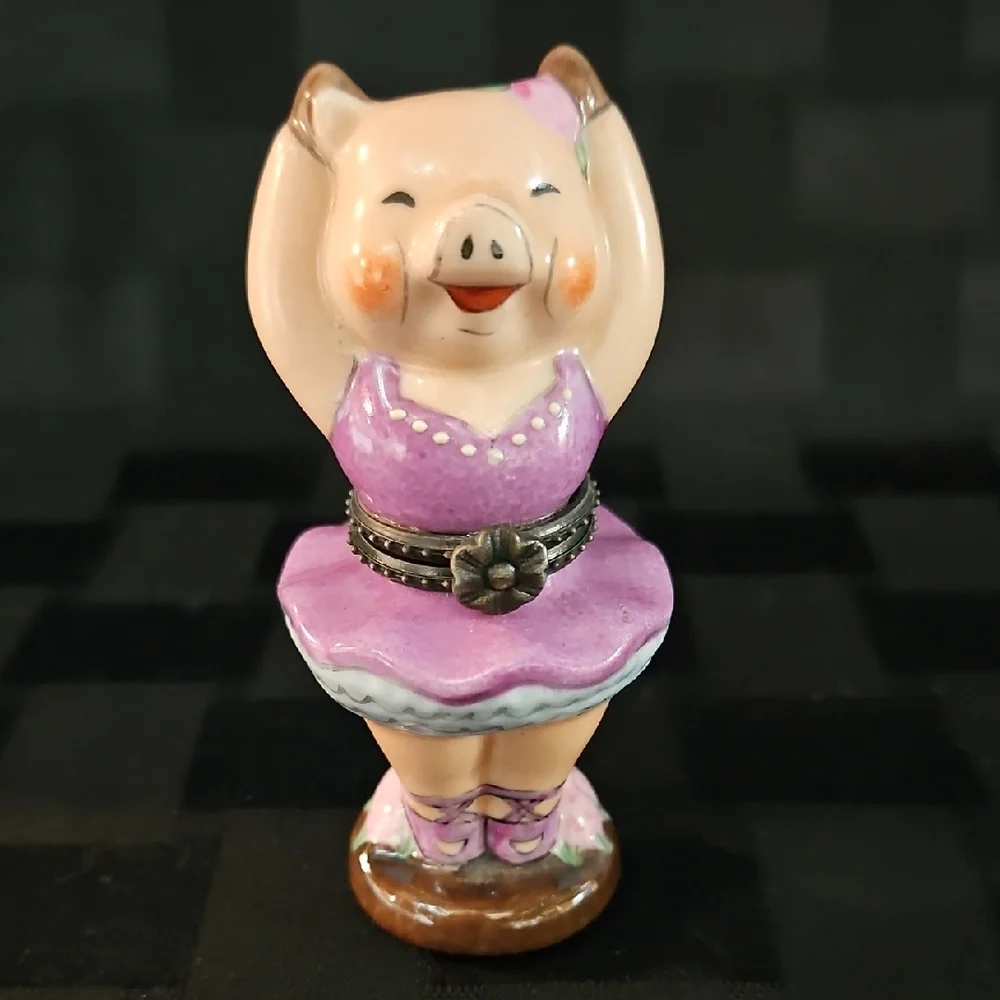 Vintage Pink Pig Ballerina Figurine Trinket Box 1999